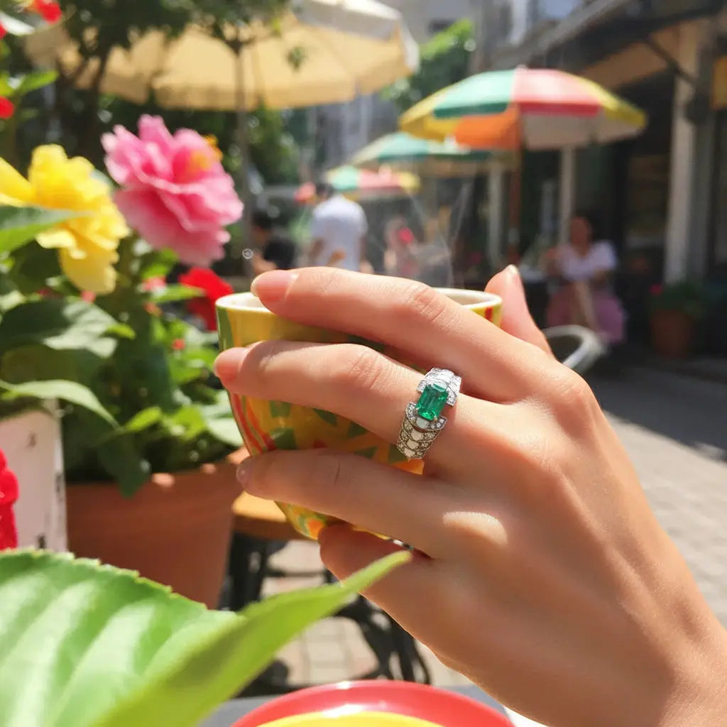 Emerald Diamond Snake Ring - La Maison Val D'or