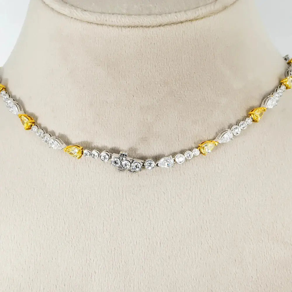 14K White Gold Lab Grown Yellow Diamond Cushion Cut Drop Necklace, IGI Certified La Maison Val D'or