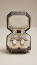 Art Deco diamond drop earrings in velvet ivory case La Maison Val D'or