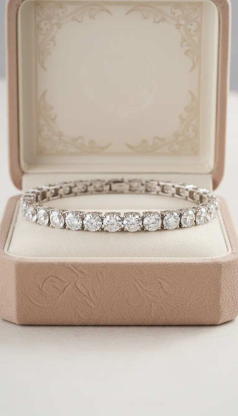 Diamond tennis bracelet in platinum with custom engraving La Maison Val D'or