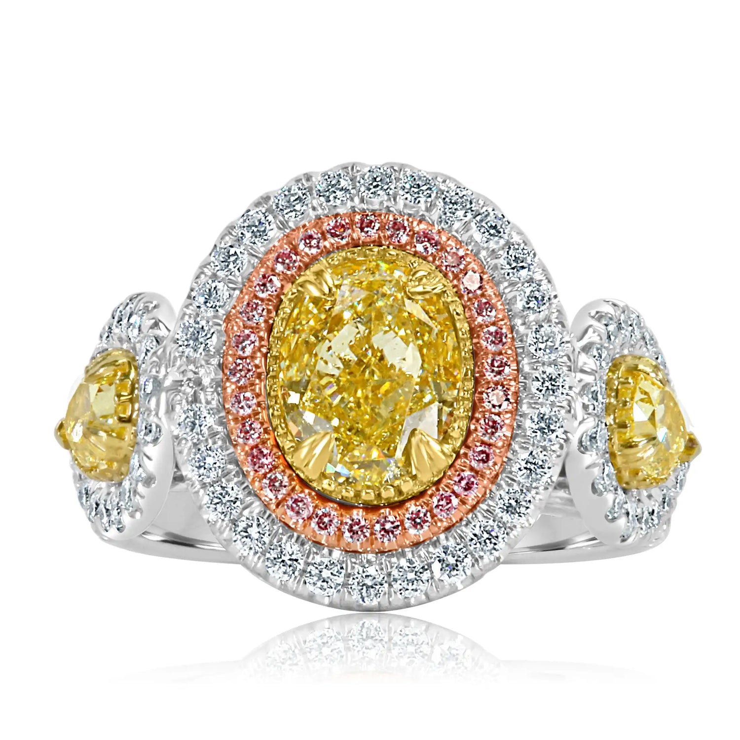 3.11 Ct Oval Yellow Lab Diamond Ring in 14K White Gold
