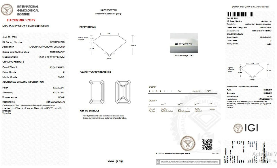 20.06ct Emerald Cut Lab Grown Diamond VVS2 Clarity F Color IGI Certified Loose Diamond for Jewelry Making from Manufacturer La Maison Val D'or