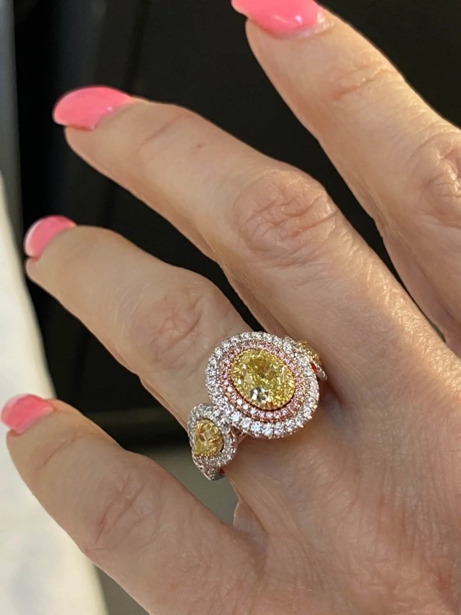 3.11 Ct Oval Yellow Lab Diamond Ring in 14K White Gold