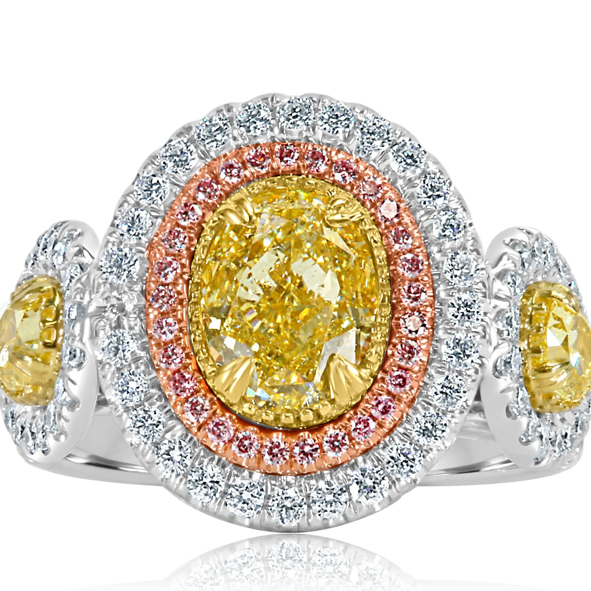 3.11 Ct Oval Yellow Lab Diamond Ring in 14K White Gold