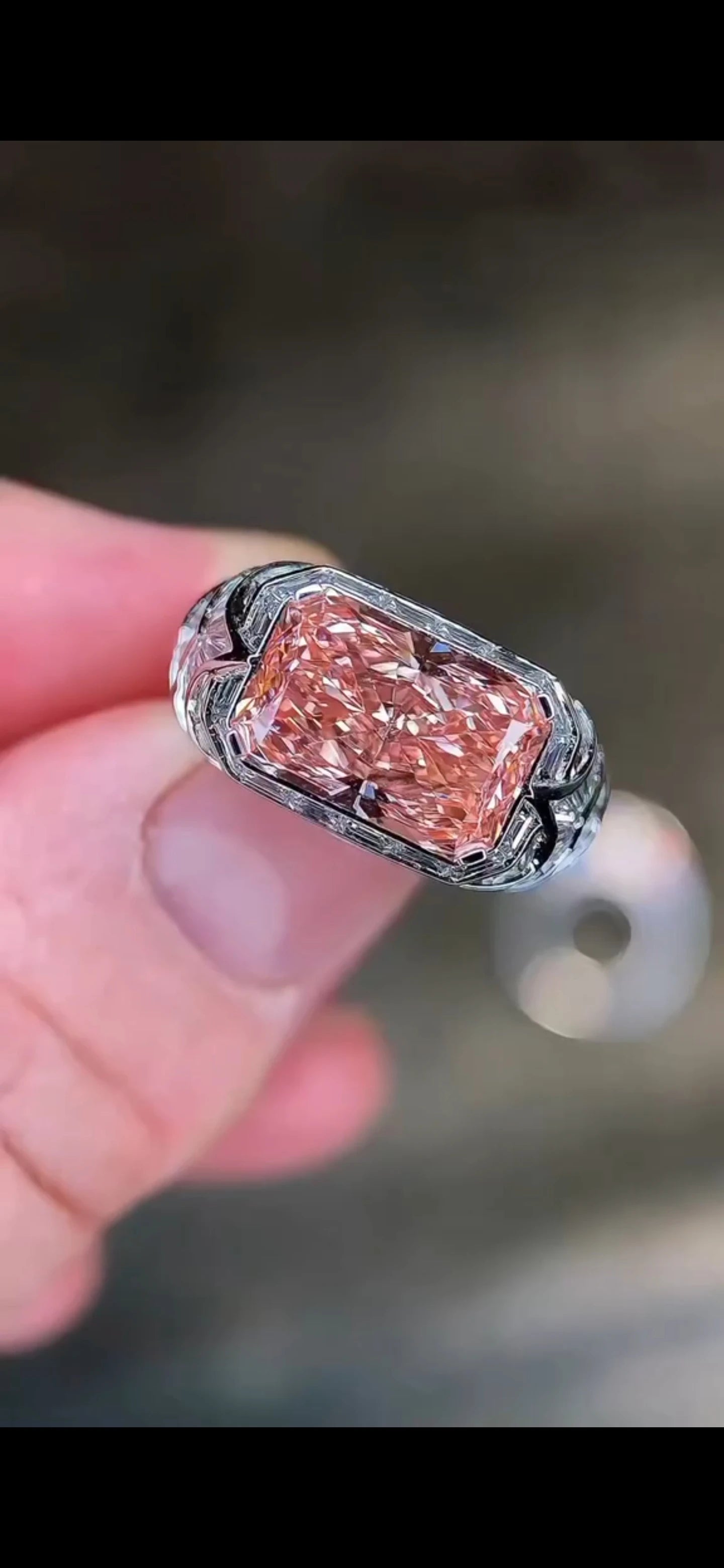 Radiant Pink Lab Grown Diamond Ring 5 Carat 18K Gold