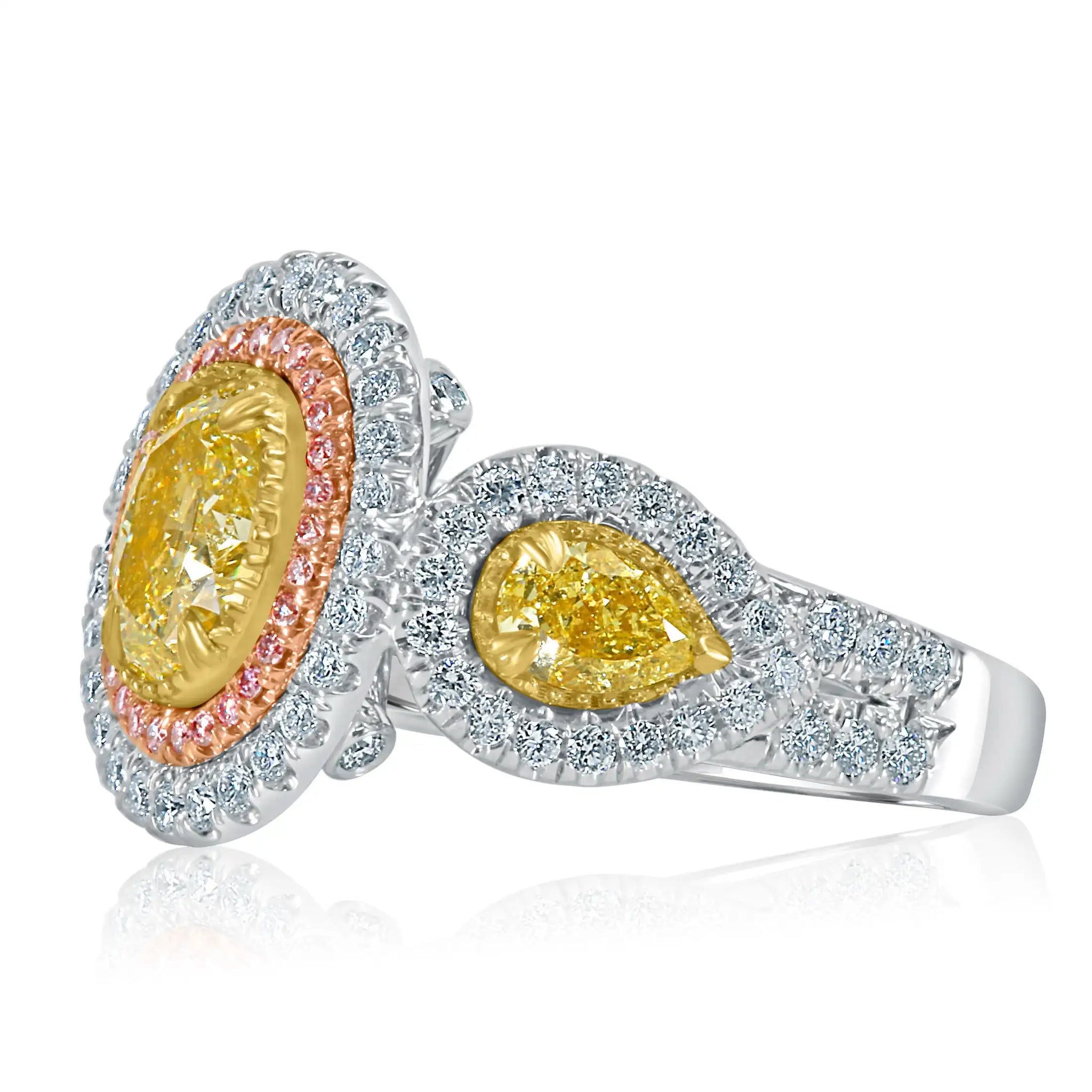 3.11 Ct Oval Yellow Lab Diamond Ring in 14K White Gold
