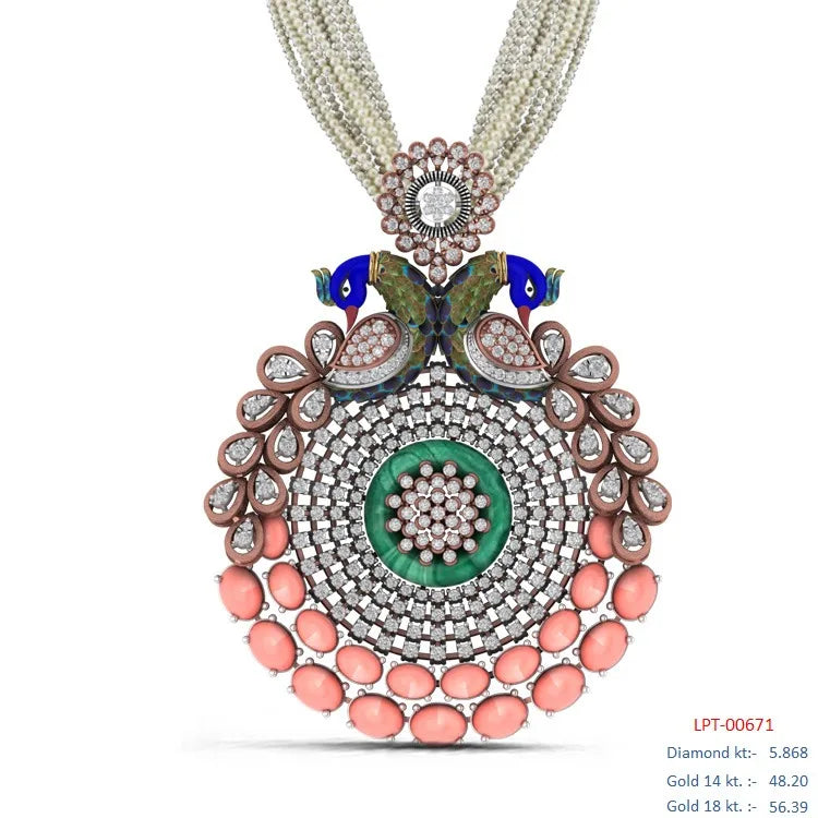 14K Yellow Gold Natural Diamond Luxury Pendant Necklace
