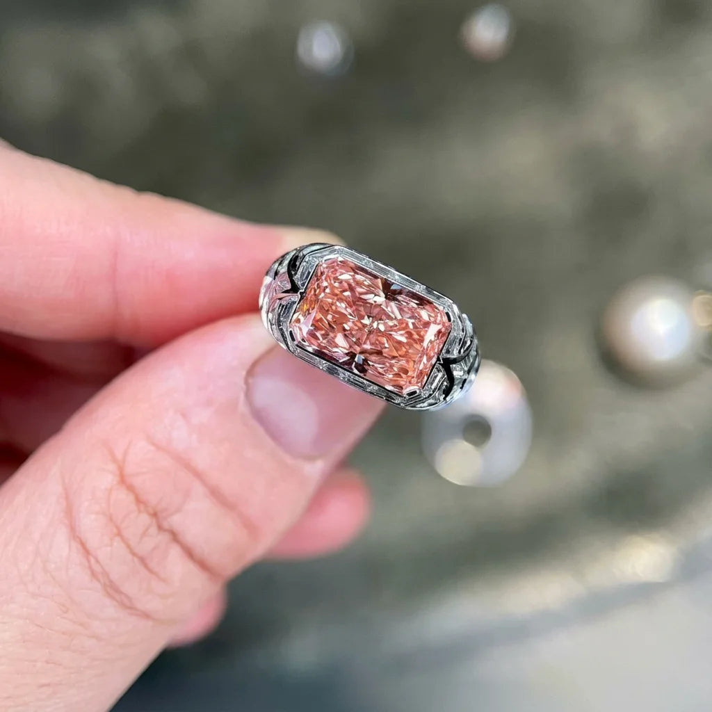 Radiant Pink Lab Grown Diamond Ring 5 Carat 18K Gold