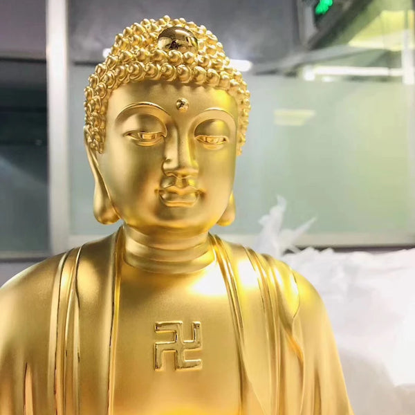 Custom Chinese Sakyamuni Buddha statue gold ornament with detailed seated Buddha design for mold manufacturing