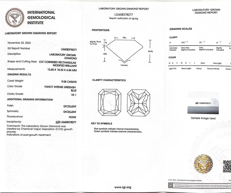 IGI Certified Diamond Lab Grown Diamond Color 9.08CT VS Fancy Shape Radiant Cut CVD Lab Grown Loose Diamond La Maison Val D'or