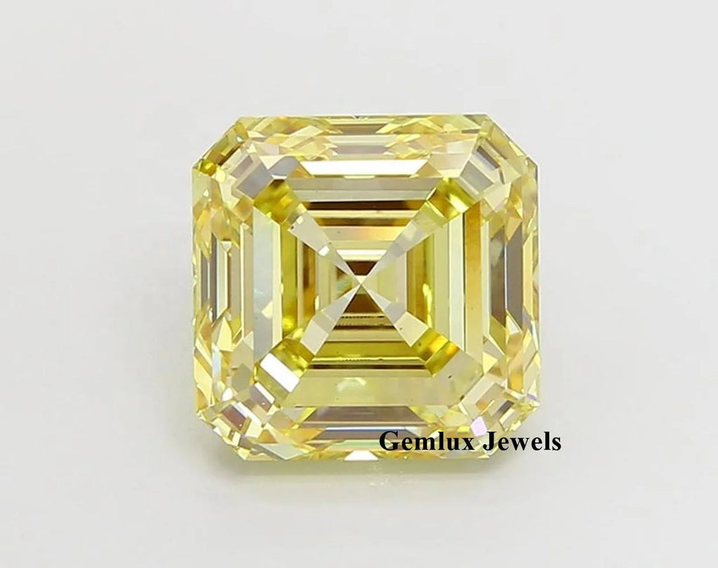 IGI Certified Fancy Intense Yellow 6.5 Carat Asscher Cut Lab Created Diamond VS Clarity Lab Grown Loose Diamond La Maison Val D'or