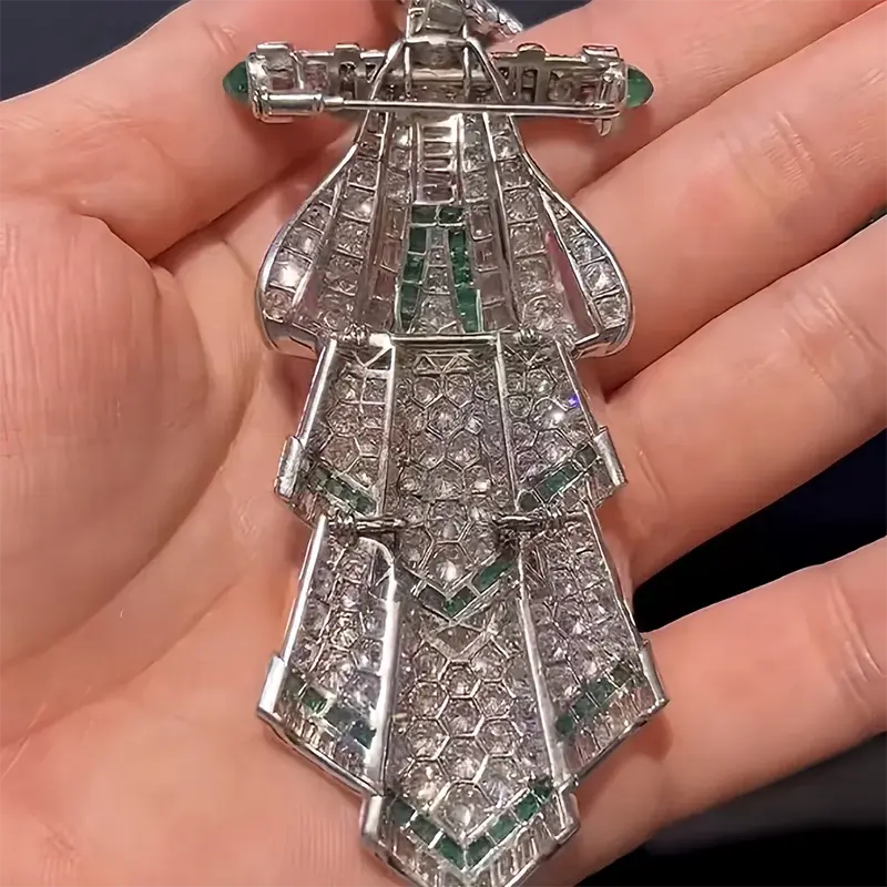 Lab Diamond Emerald Brooch Pendant Set - La Maison Val D'or