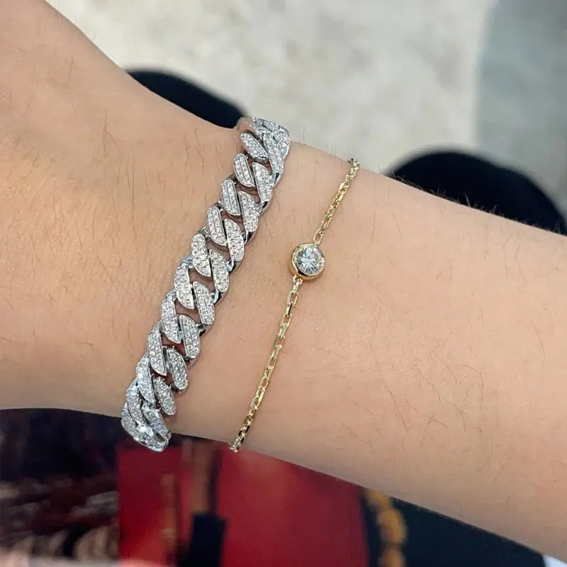 18K White Gold Diamond Cuban Bracelet - La Maison Val D'or