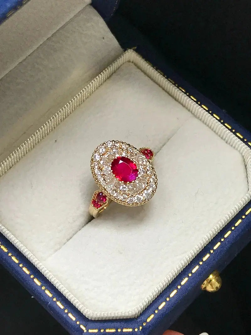Oval Ruby Diamond Gold Ring - La Maison Val D'or