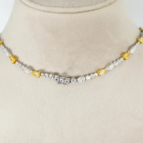 14K White Gold Lab Grown Yellow Diamond Cushion Cut Drop Necklace, IGI Certified La Maison Val D'or
