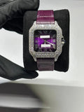 Best Quality Daily Strong Use White Gold Diamond Watch Purple Rubber Band And Roman Dial Ready Stock Quartz Watches La Maison Val D'or