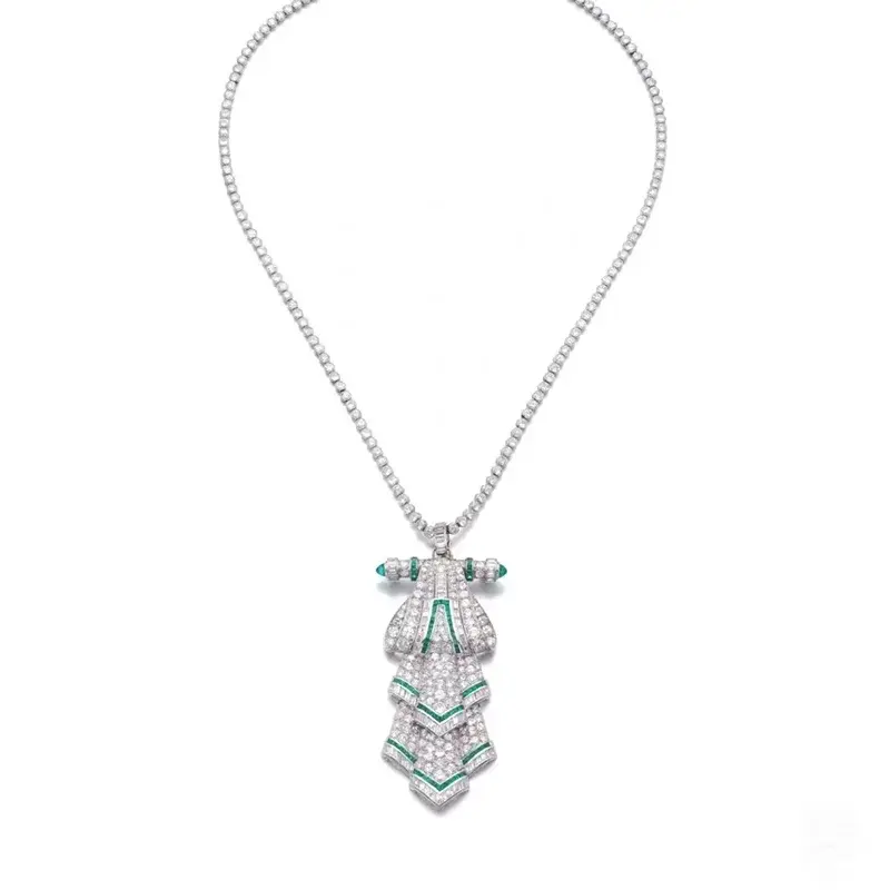 Lab Diamond Emerald Brooch Pendant Set - La Maison Val D'or