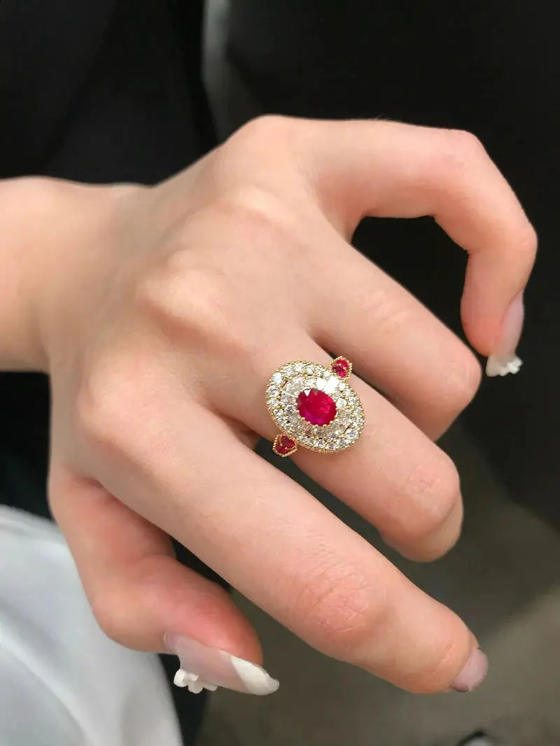 Oval Ruby Diamond Gold Ring - La Maison Val D'or