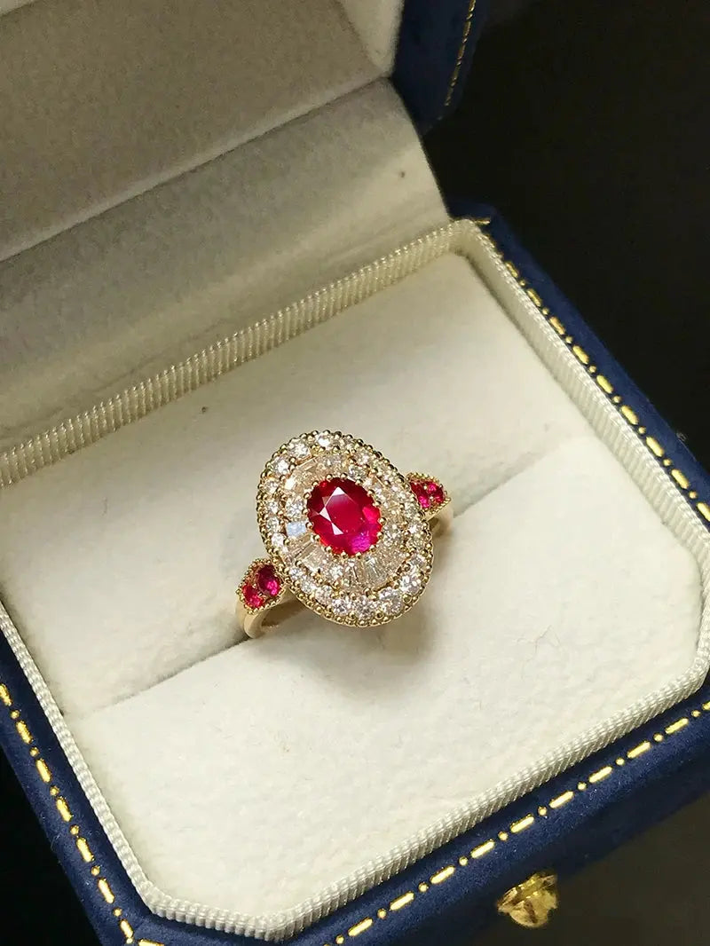 Oval Ruby Diamond Gold Ring - La Maison Val D'or