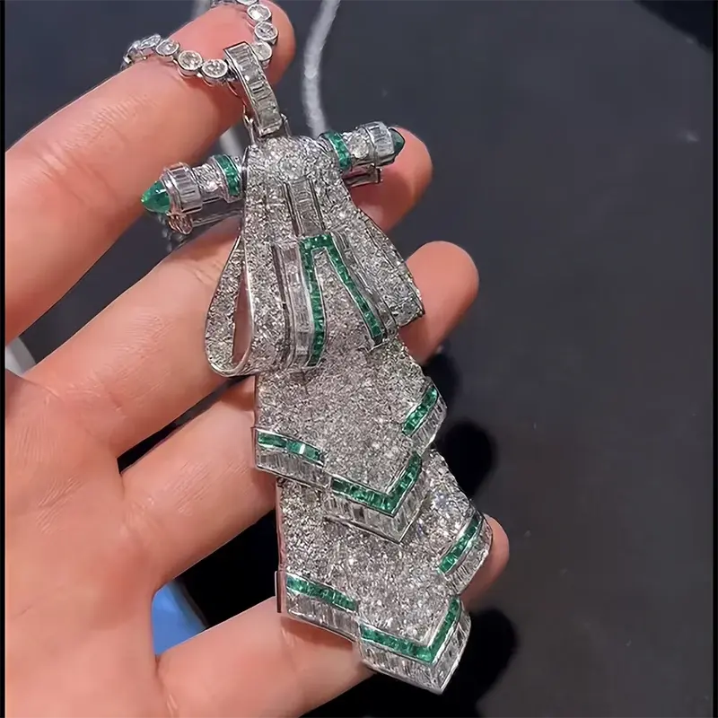 Lab Diamond Emerald Brooch Pendant Set - La Maison Val D'or