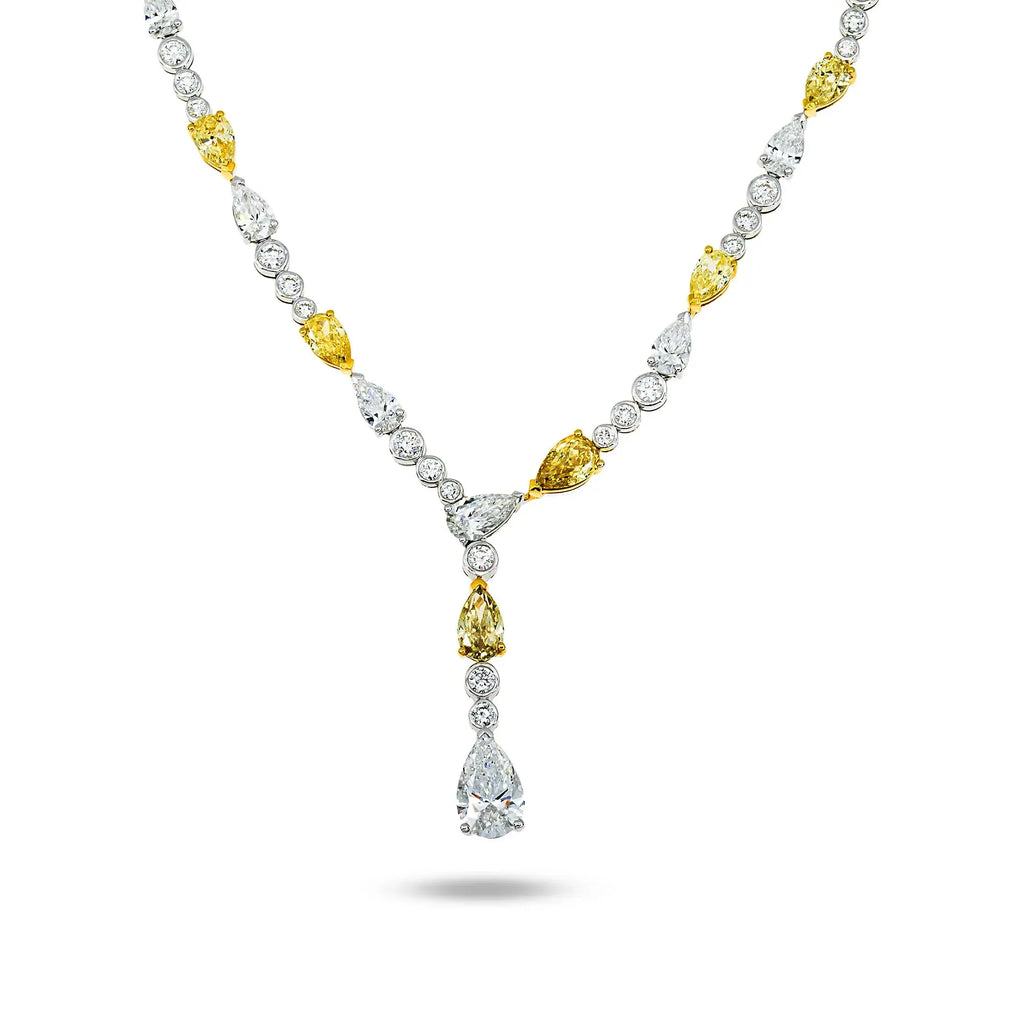 14K White Gold Lab Grown Yellow Diamond Cushion Cut Drop Necklace, IGI Certified La Maison Val D'or