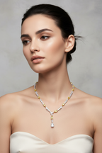 14K White Gold Lab Grown Yellow Diamond Cushion Cut Drop Necklace, IGI Certified La Maison Val D'or