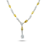 14K White Gold Lab Grown Yellow Diamond Cushion Cut Drop Necklace, IGI Certified La Maison Val D'or