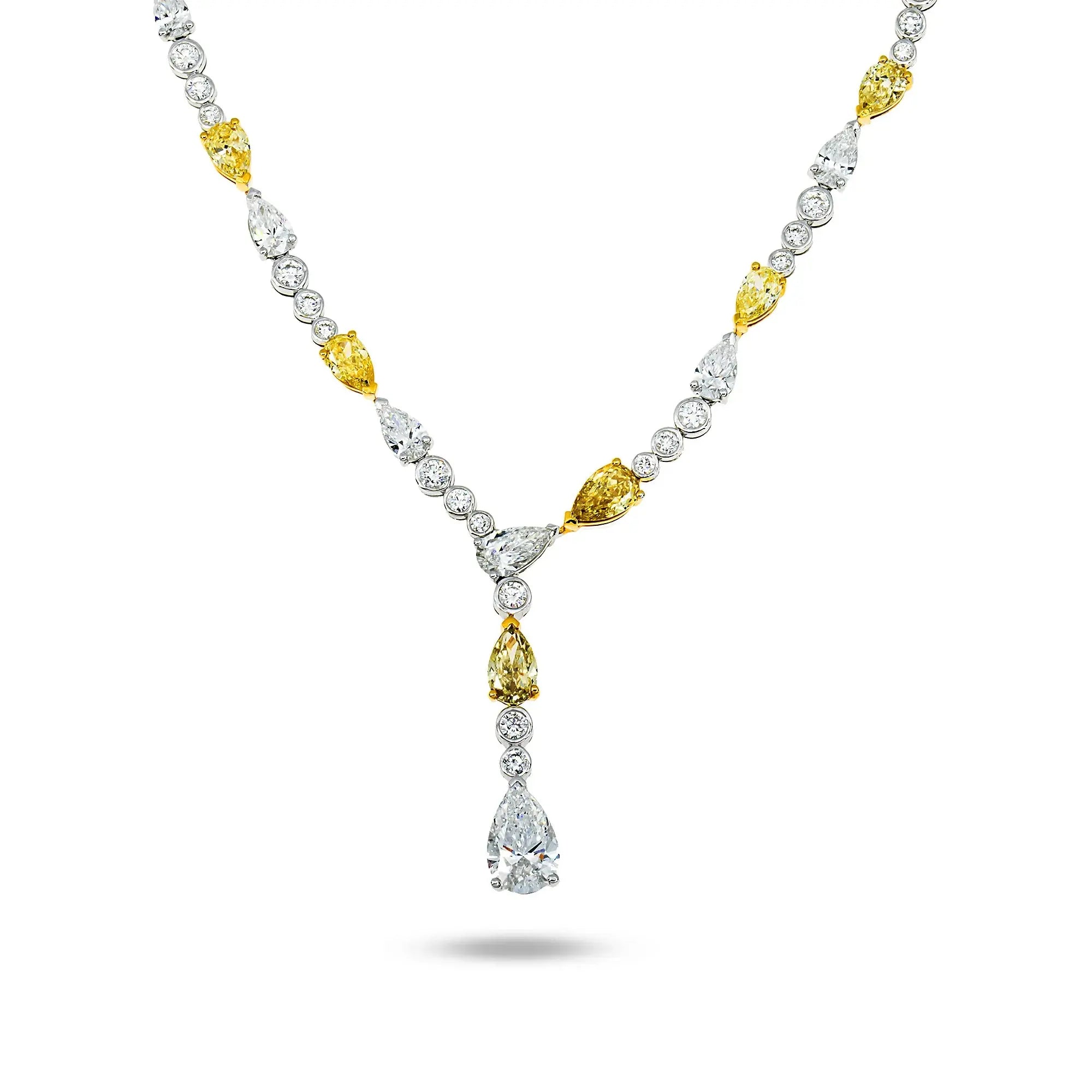 14K White Gold Lab Grown Yellow Diamond Cushion Cut Drop Necklace, IGI Certified La Maison Val D'or