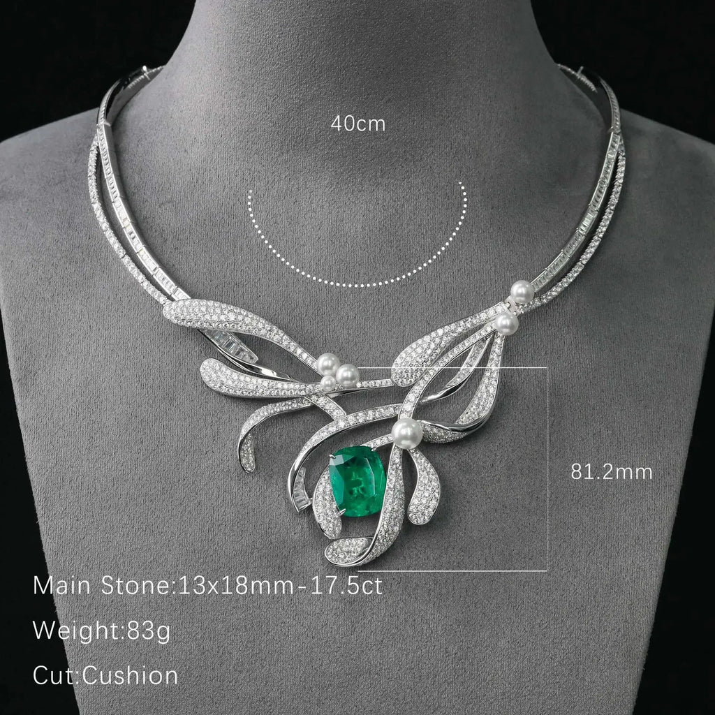 Sterling Silver Emerald Necklace - La Maison Val D'or