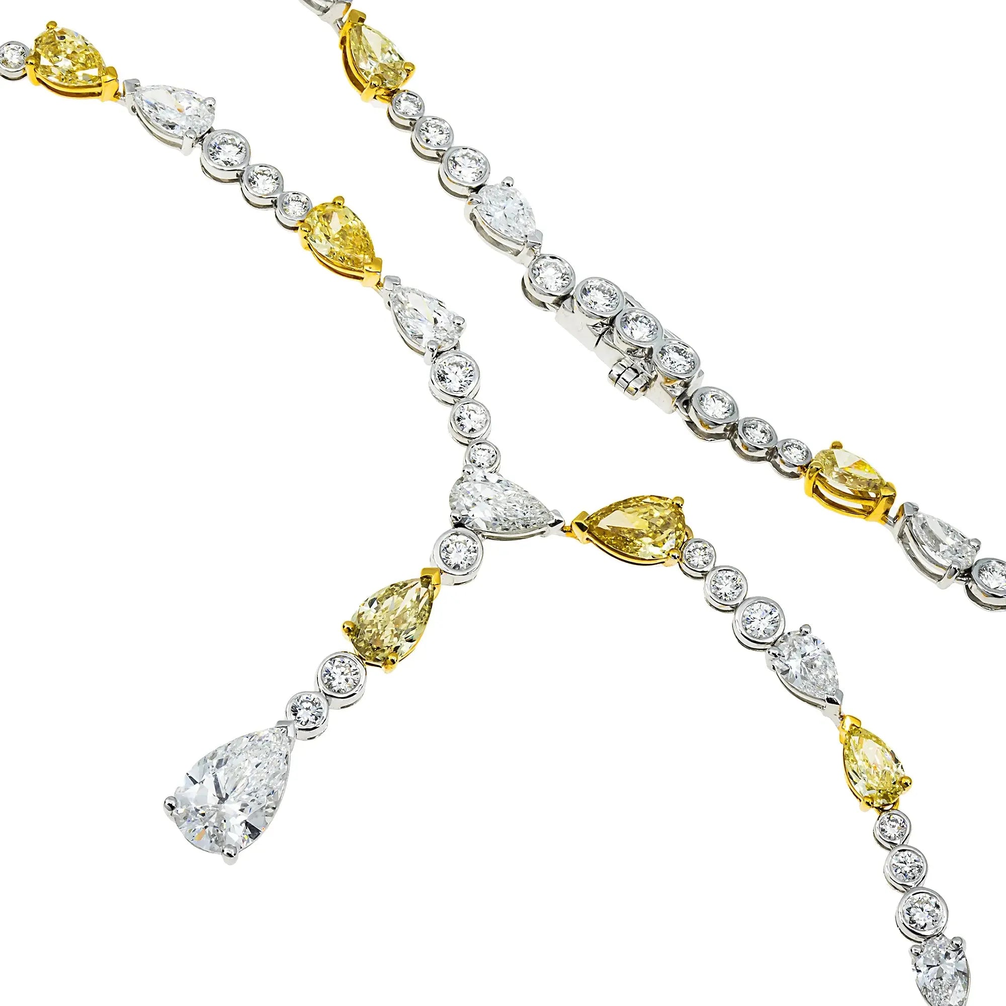 14K White Gold Lab Grown Yellow Diamond Cushion Cut Drop Necklace, IGI Certified La Maison Val D'or