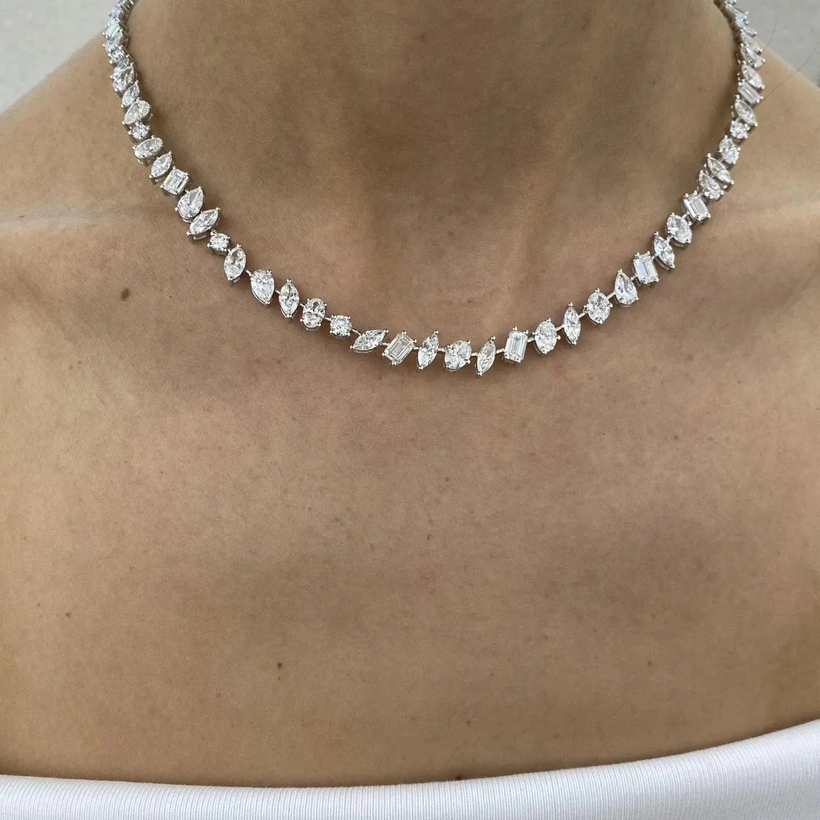 20ctw Platinum Diamond Tennis Necklace - La Maison Val D'or