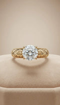 Solitaire diamond ring with engraved band La Maison Val D'or